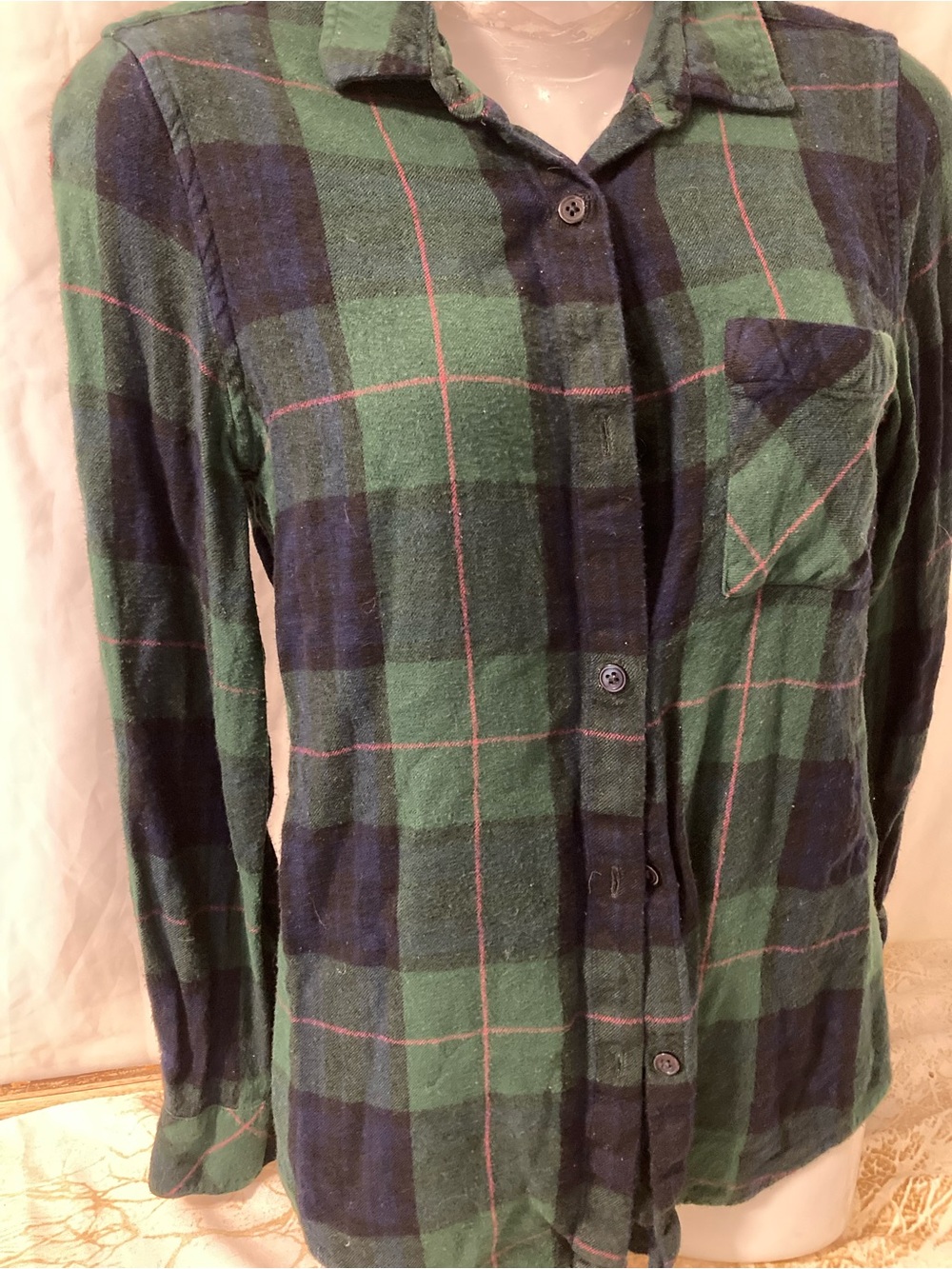Icone by Simons Green Blue Plaid Flannel Button Up Shirt Women’s P/S